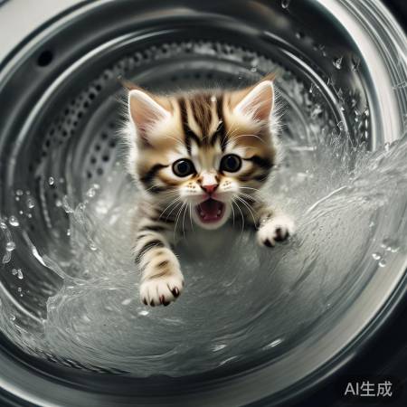 猫咪被困洗衣机漩涡